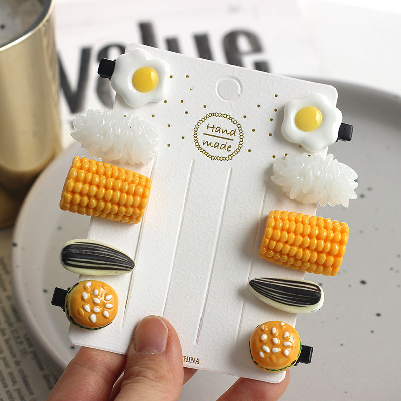 Wholesale Funny Food Rice Poached Egg Melon Seeds Corn Hairpin